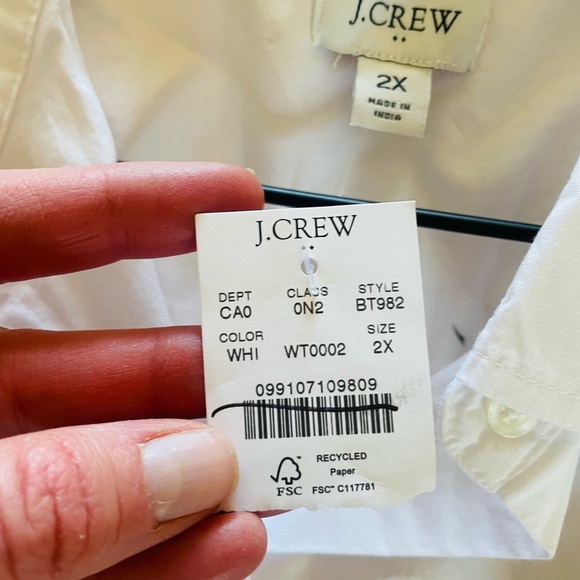 J. Crew Sleeveless Cotton Poplin Shirt in Signature Fit White NWT 2X - Picture 15 of 16